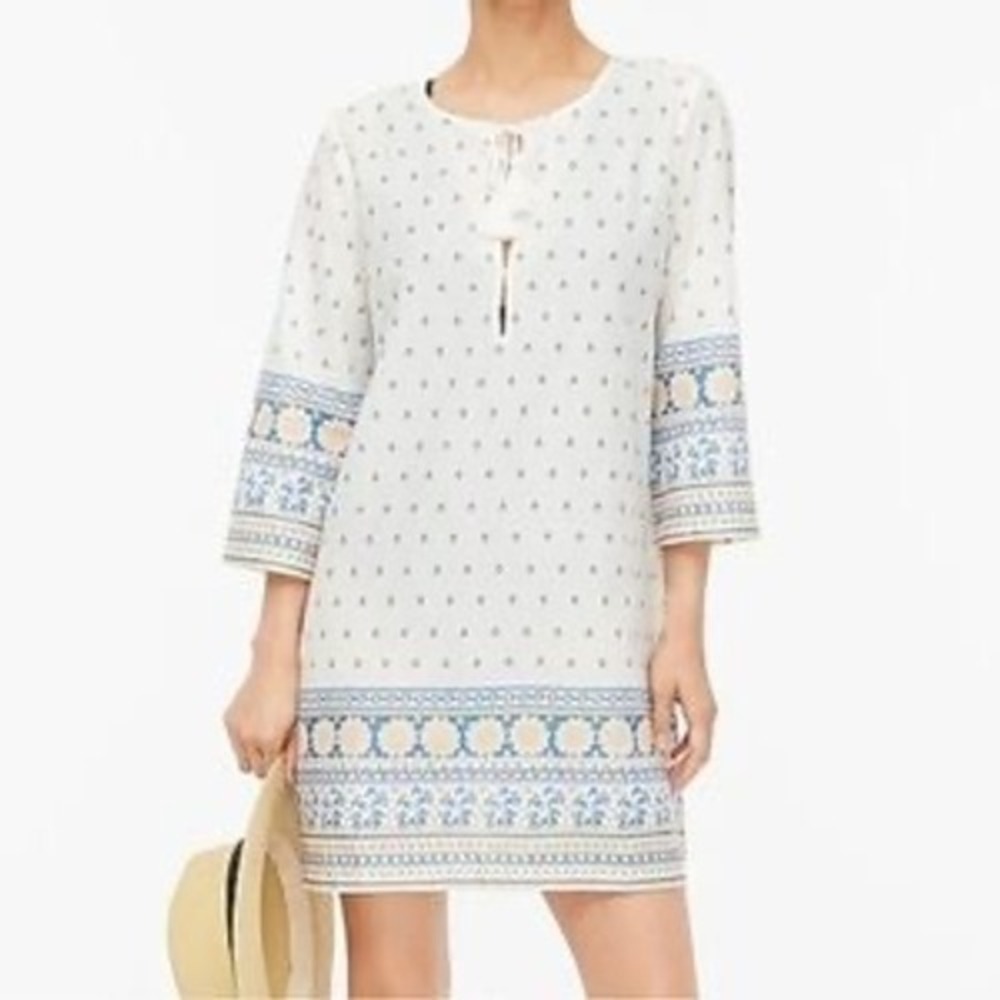 J. Crew Factory Women's Size Medium Cotton Tunic Cover-Up in Paisley White Blue